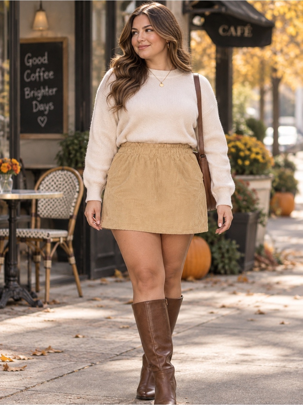 Copper Key Tan Corduroy Mini Skirt XL Elastic Waist Pockets A-Line Fall Neutral